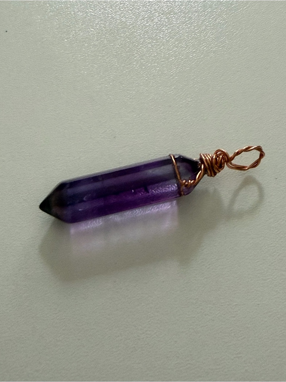 Handcrafted Amethyst Crystal Point Pendant in Purple with Copper Wire